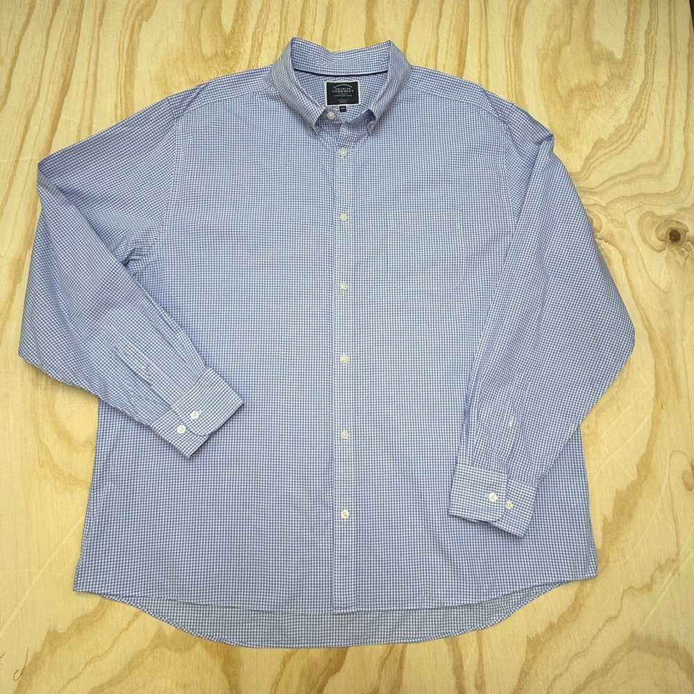 Charles Tyrwhitt Mens XXXL Classic Fit Blue Gingham Non-Iron Button Down Shirt